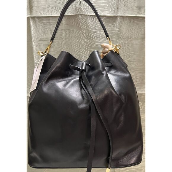 NWT Viola Castellani smooth black leather bucket bag - Picture 2 of 12
